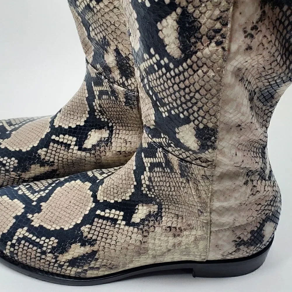 Stuart Weitzman pathython‎ over the knee flat heel boots Cream